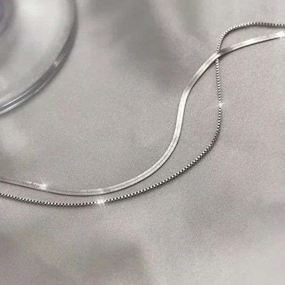 NEW DOUBLE LAYER 925 STERLING SILVER CHAIN NECKLACE - Picture 4 of 4